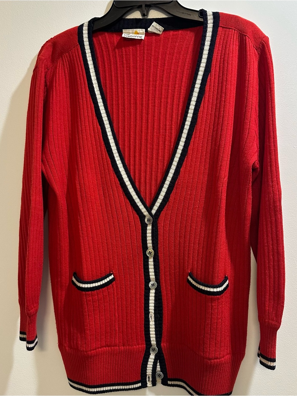 Vintage Liz  Claiborne Women’s Varsity Sweater Size S  Orig mother pearl buttons